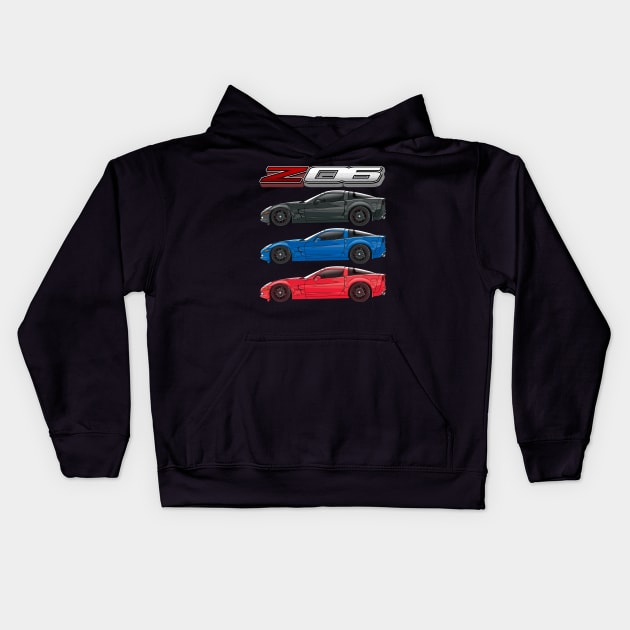 Sports Car Corvette C6 Kids Hoodie by Guyvit